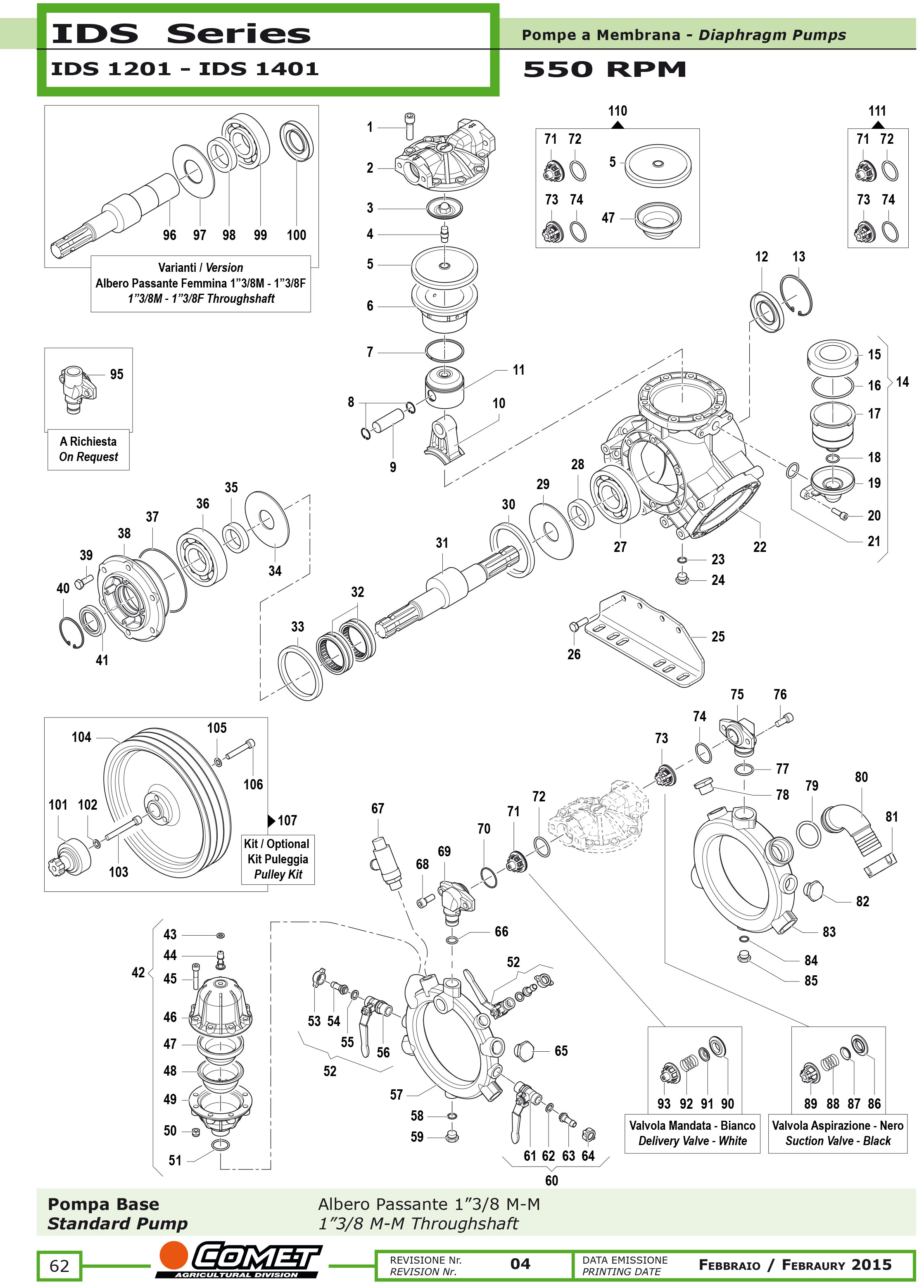 Spare parts explosion view Comet pumps IDS 1201-1401