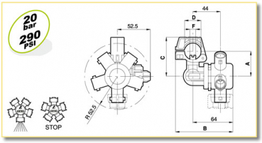 Preview: Arag Triple nozzle holder with hinged clamp and diaphragm valve 4064 267