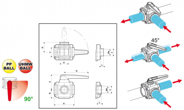 Preview: Arag Ball valve 3-way series 453 - 8 bar | 120 PSI