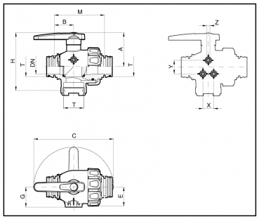 Preview: Arag Ball Valve 3-way series 455 T-fork-coupling