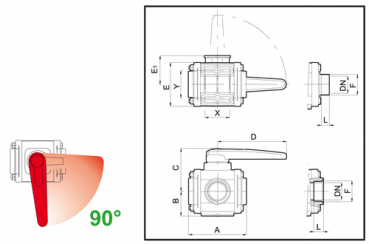 Preview: Arag Ball valve 3-way series 453 1" female thread