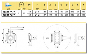Preview: Arag 4-ways Ball Valve series 453 - 6 bar / 90 PSI