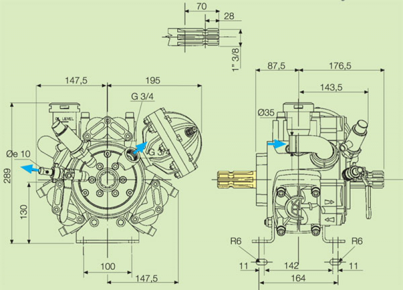 Schema einer Kolbenmembranpumpe