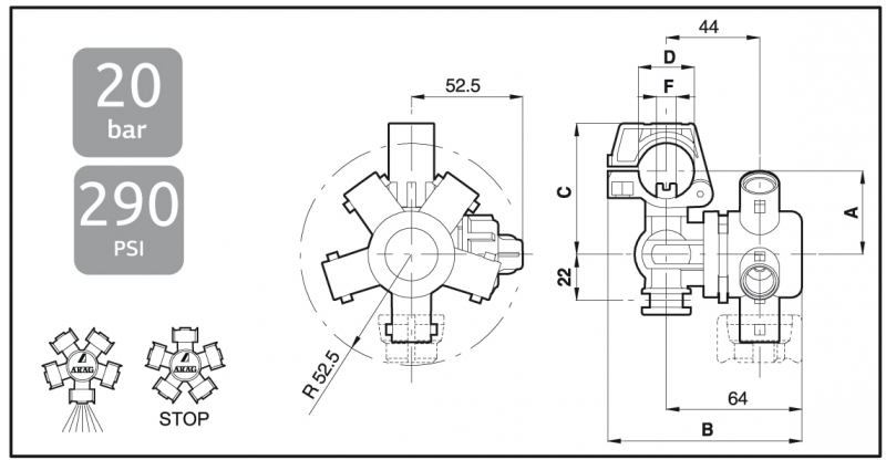 Arag Compact Jet 4 ways nozzle holder