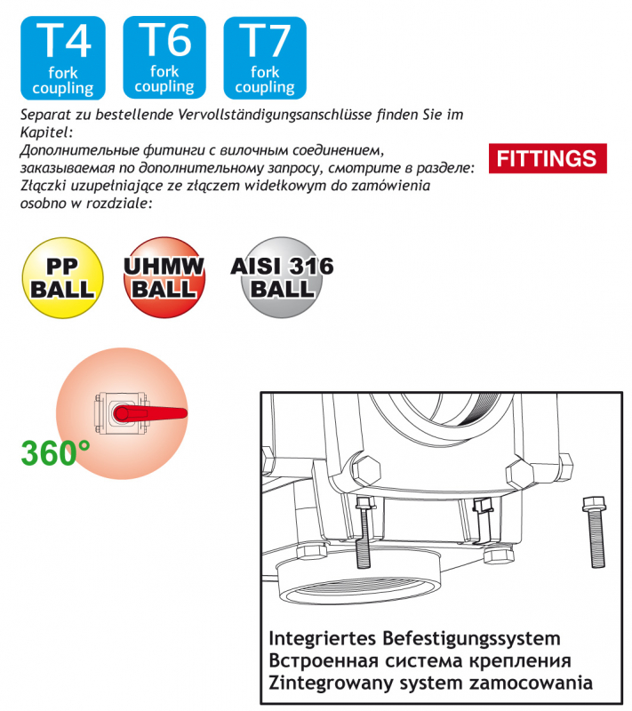 Arag Ball Valve 5-way series 453 T-fork-coupling