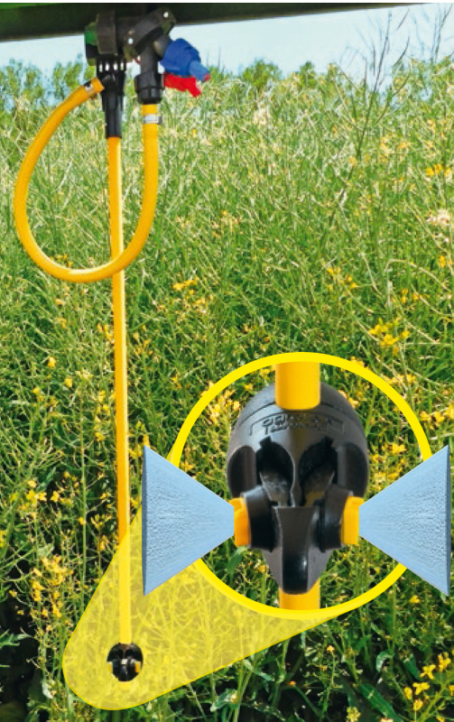 Flexible tow pipe for row spraying