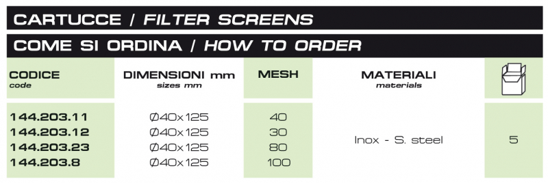 Braglia filter cartridge M144 for high pressure filters