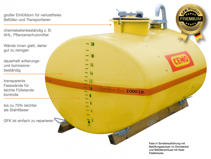 Cemo Oval GRP tanks holding 600 l to 1500 l