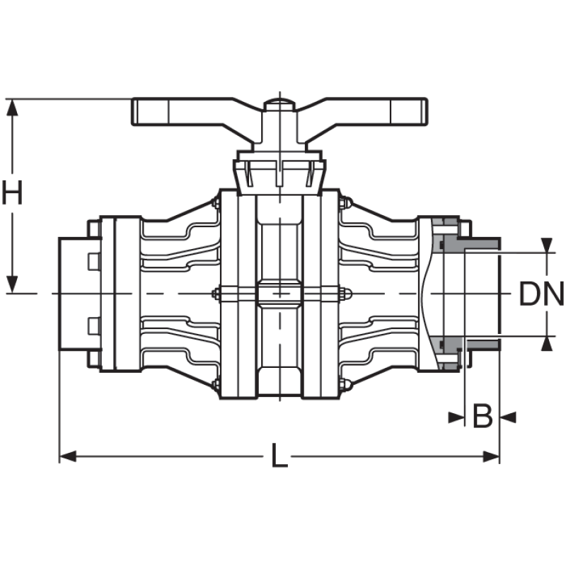 SAFI Ball Valve 2-way Serie 1003 Sandwich with thread - drawing