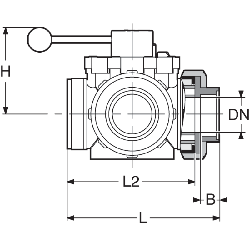 SAFI Ball Valve 4-way Serie 1003 DN 50 scheme