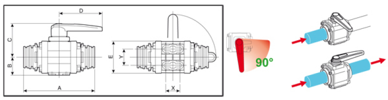 Arag Ball Valve 2-way series 453 T-fork-coupling