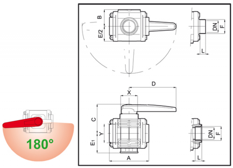 Arag Ball Valve 3-way series 453 - 16 bar | 230 PSI