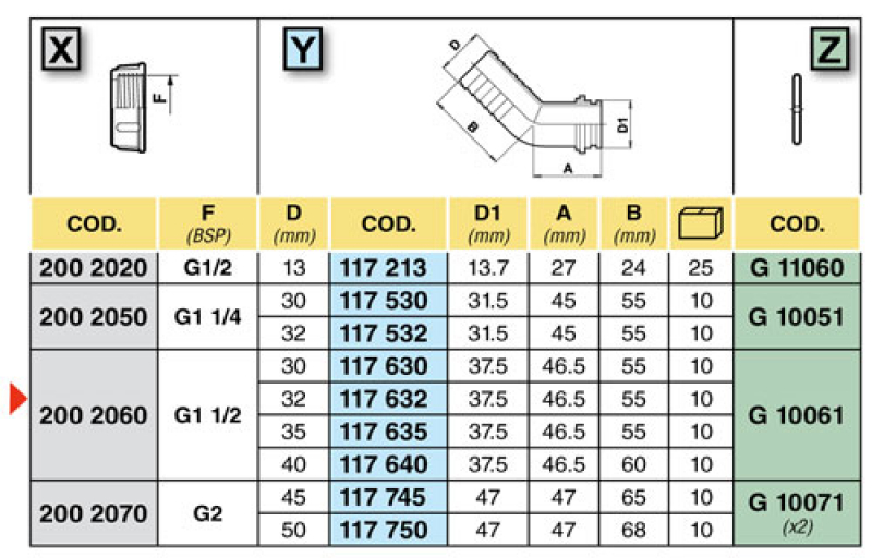 Arag Hose fitting 45° for 1/2" up to 2" screw cap