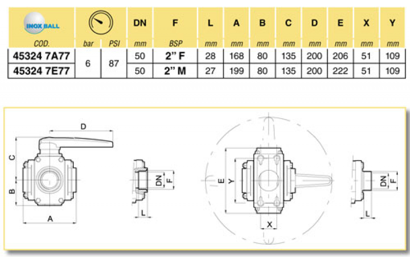 Arag 4-ways Ball Valve series 453 - 6 bar / 90 PSI