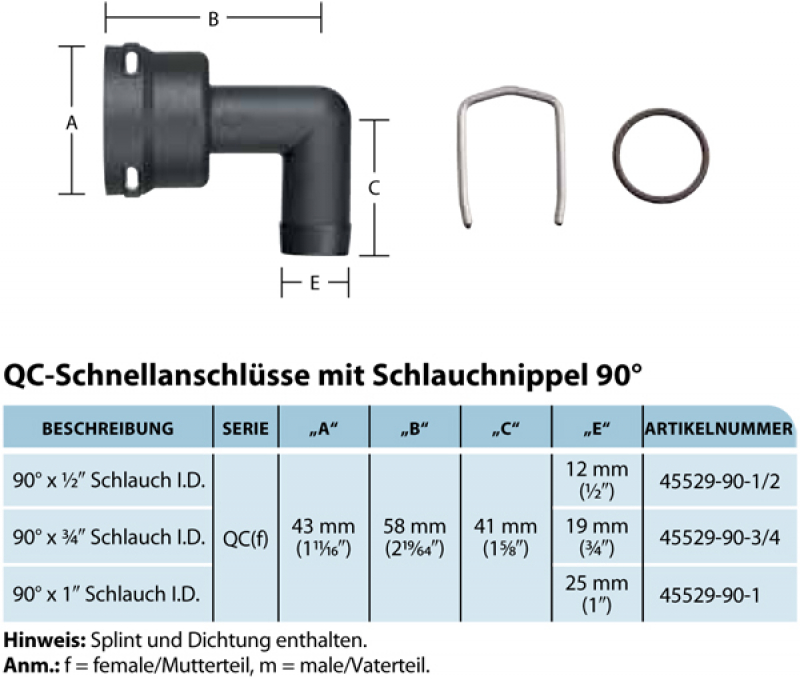 TeeJet Quick Connect 90° hose barb up to 20 bar
